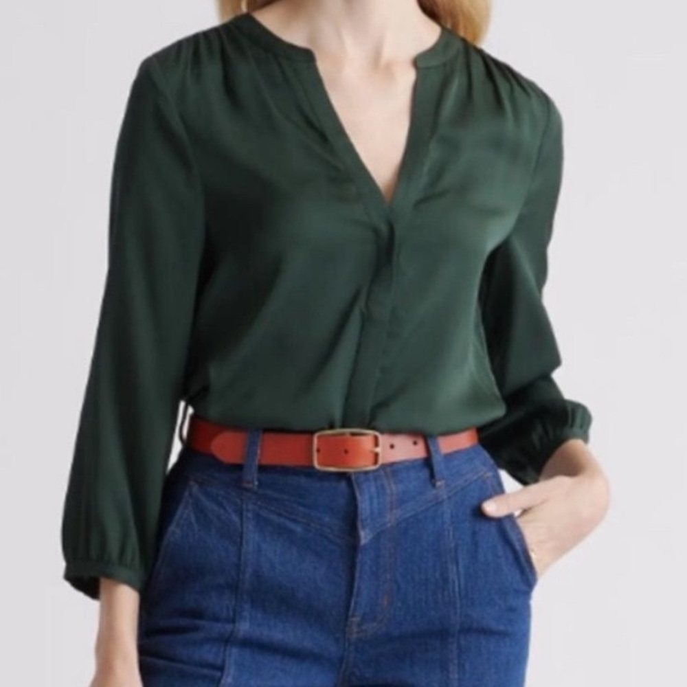 Quince Forest Green V-Neck Blouse